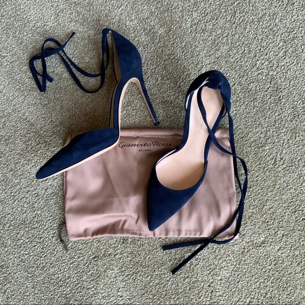 Gianvito Rossi Blue Suede Dorsay Ankle Strap Heels - Picture 8 of 13